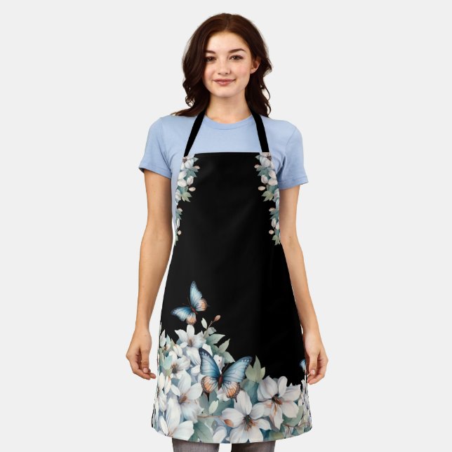Elegant Floral & Butterfly Apron (Worn)