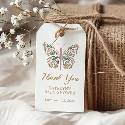 Elegant Floral Butterfly Baby Shower Favor Gift Tags