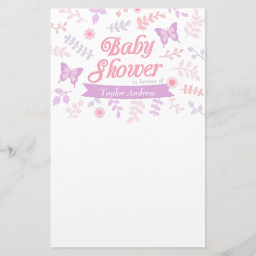 Elegant Floral Butterfly Baby Shower Guestbook Stationery