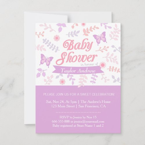 Elegant Floral Butterfly Baby Shower Invitations 4.25" X 5.5" Invitation Ca...