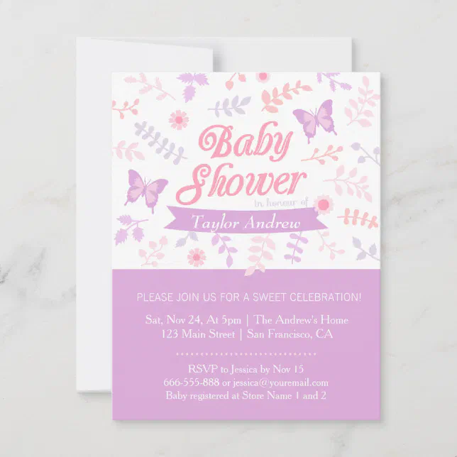 Elegant Floral Butterfly Baby Shower Invitations | Zazzle