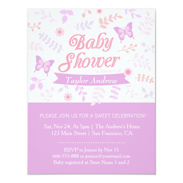 Elegant Floral Butterfly Baby Shower Invitations