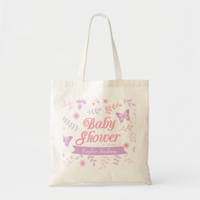 Elegant Floral Butterfly Baby Shower Mommy To Be Tote Bag (Front)