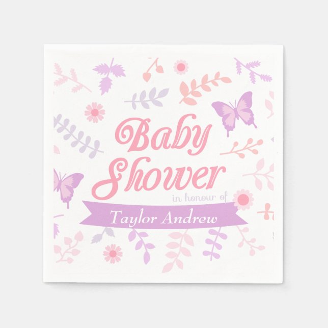 Elegant Floral Butterfly Baby Shower Party Supply Paper Napkins (Front)