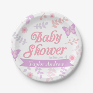 Elegant Floral Butterfly Baby Shower Party Supply Paper Plates