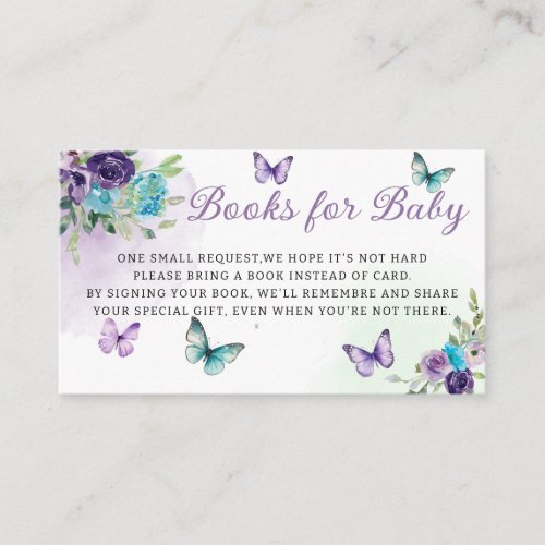 Elegant Floral Butterfly Books for Baby Shower Enclosure Card