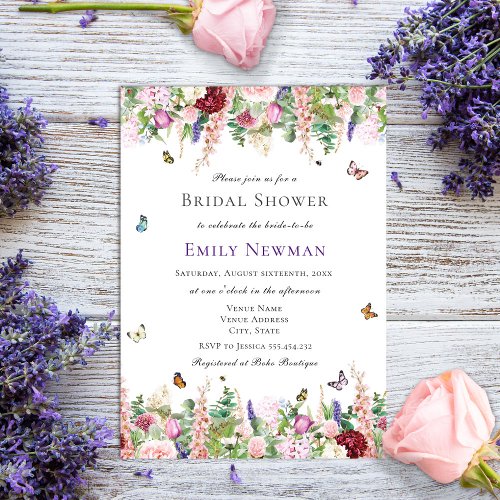 Elegant Floral Butterfly Bridal Shower  Invitation