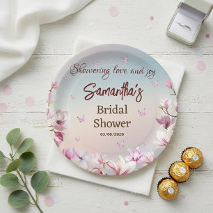 Elegant Floral Butterfly Bridal Shower Paper Plates