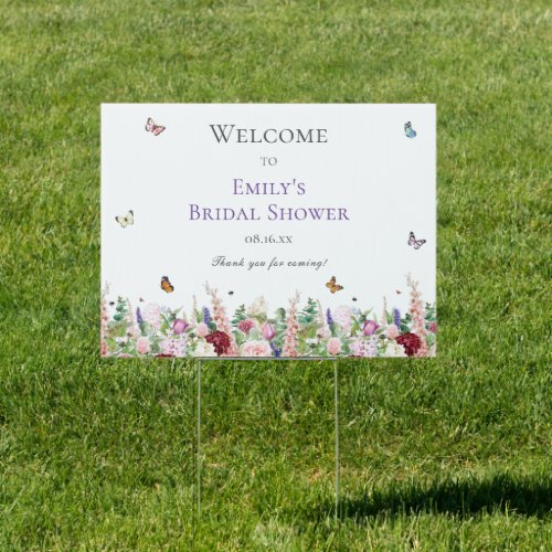 Elegant Floral  Butterfly Bridal Shower Welcome Sign