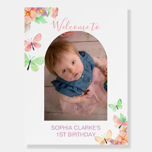 Elegant Floral Butterfly Custom Photo 1st Birthday Foam Board