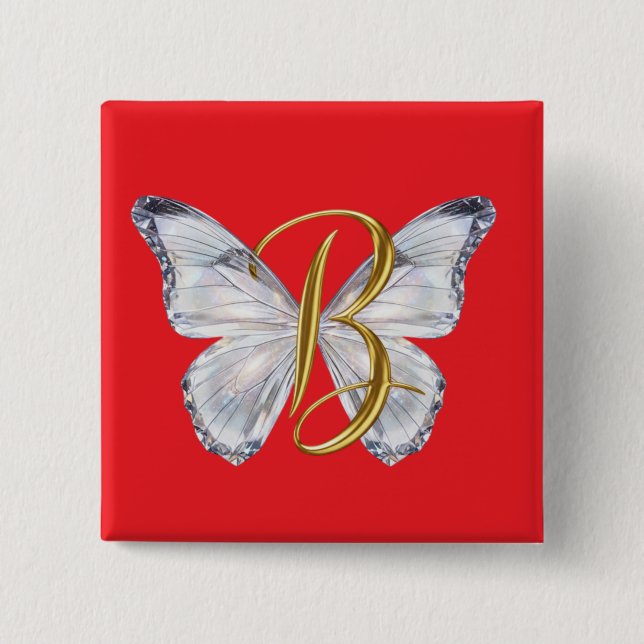 Elegant Floral Butterfly Letter B - Artistic Monog Button (Front)
