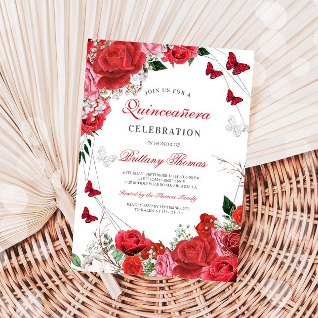 Elegant Floral Butterfly Quinceañera Invitation (Creator Uploaded)