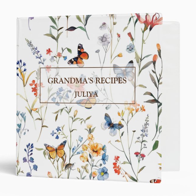 Elegant floral Butterfly recipe 3 Ring Binder (Front/Inside)