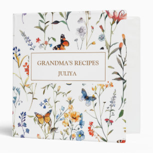 Elegant floral Butterfly recipes 3 Ring Binder