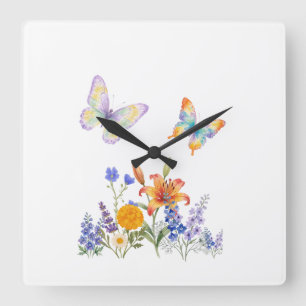 Elegant Floral & Butterfly Wall Art – Beautiful Fl Square Wall Clock