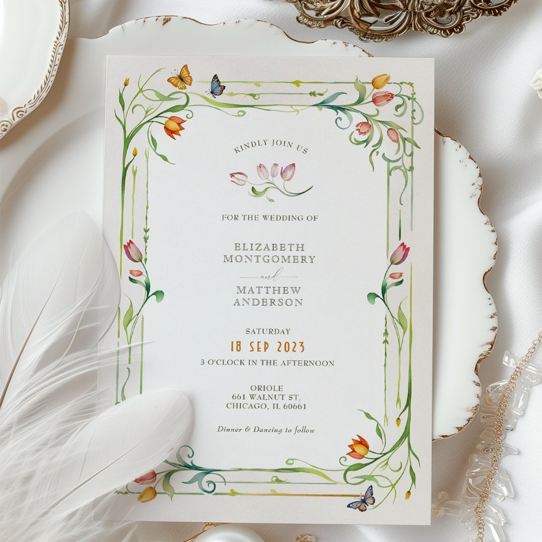 Elegant Floral Butterfly Watercolor Wedding                    Invitation
