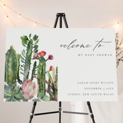 Elegant Floral Cactus Foliage Baby Shower Welcome  Foam Board