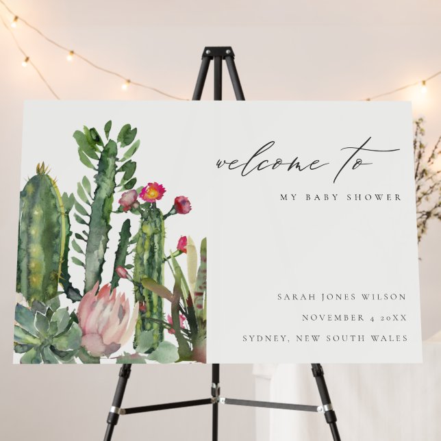 Elegant Floral Cactus Foliage Baby Shower Welcome  Foam Board (In Situ (Stand))