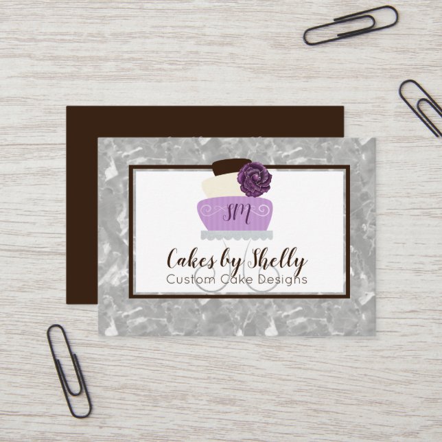 Elegant floral cake decorating business card (Front/Back In Situ)