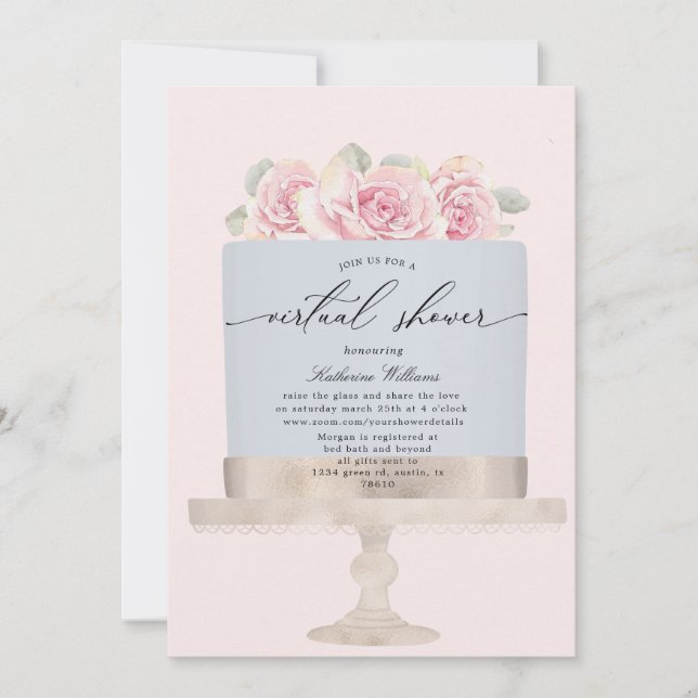 elegant floral cake virtual Shower Invitation (Front)