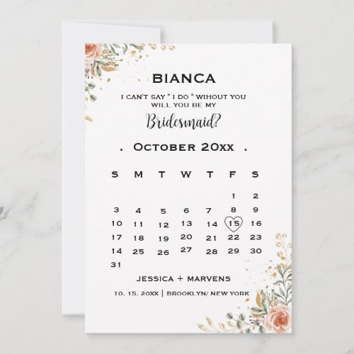 Elegant floral calendar bridesmaid proposal   invitation