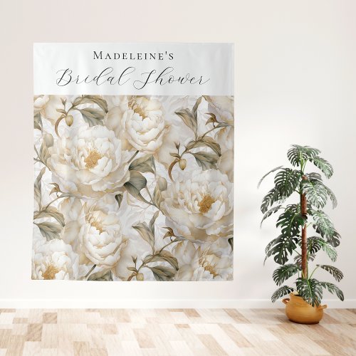 Elegant Floral Calligraphy Peonies Bridal Shower Tapestry