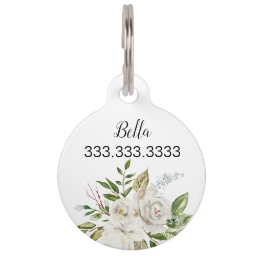 Elegant Floral Calligraphy Pet ID Tag