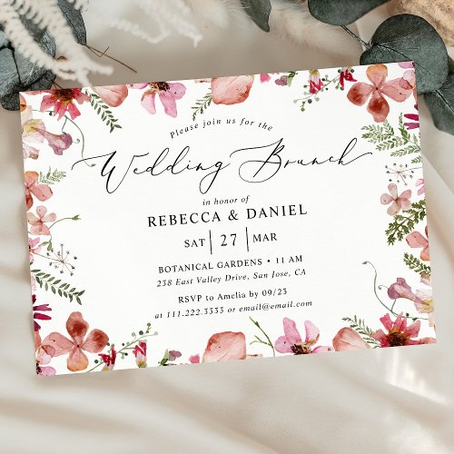 Elegant Floral Calligraphy Wedding Brunch  Invitation