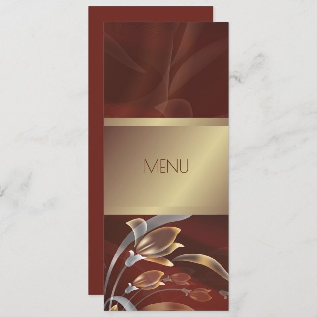 Elegant Floral  Caoba | Gold Menu Cards (Front/Back)