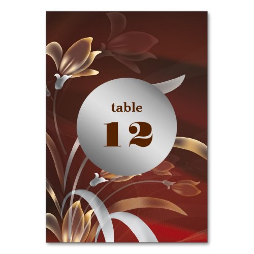 Elegant Floral Caoba Silver Table Number Card