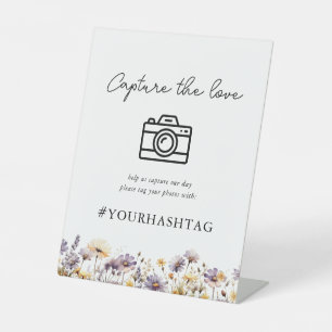 Elegant Floral Capture The Love Wedding Hashtag Pedestal Sign
