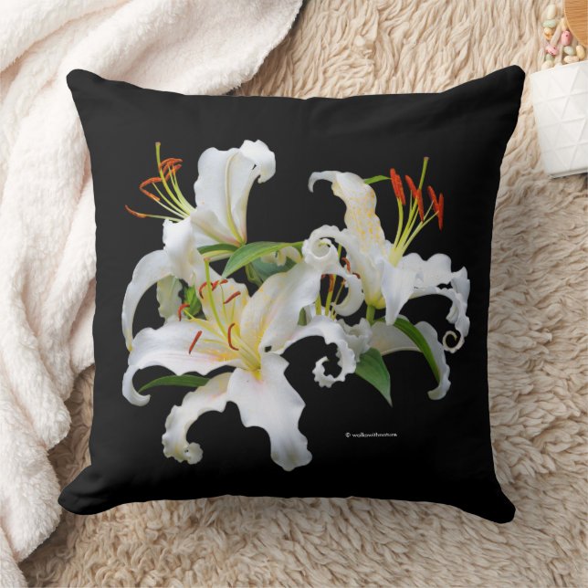 Elegant Floral Casablanca White Oriental Lilies Throw Pillow (Blanket)