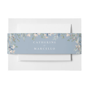 Elegant Floral Cascade Dusty Blue Wedding Invitation Belly Band