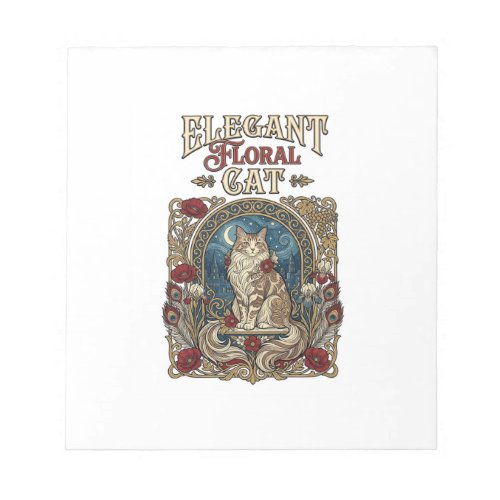 Elegant Floral Cat Cat Art Nouveau Vintage Vector  Notepad
