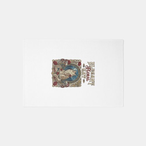 Elegant Floral Cat Cat Art Nouveau Vintage Vector Rug