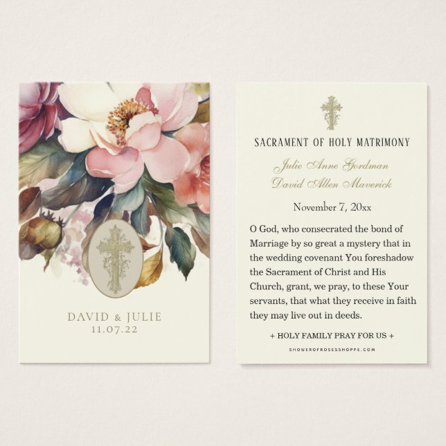 Elegant Floral Catholic Wedding Prayer Card (Front & Back)
