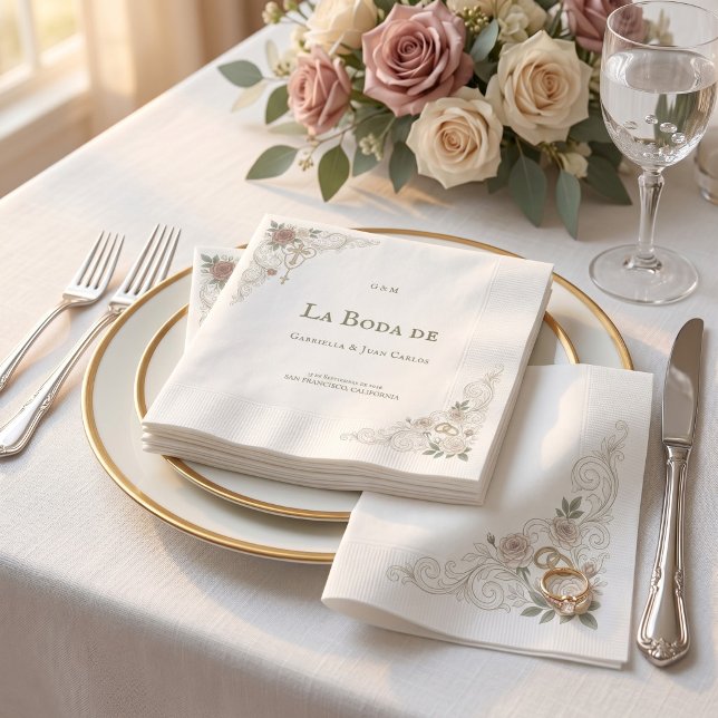 Elegant Floral Catolic Cross La Boda De Napkins (Creator Uploaded)