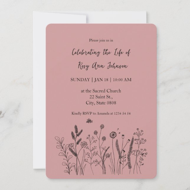 Elegant Floral "Celebrating the Life" Funeral Invitation (Front)