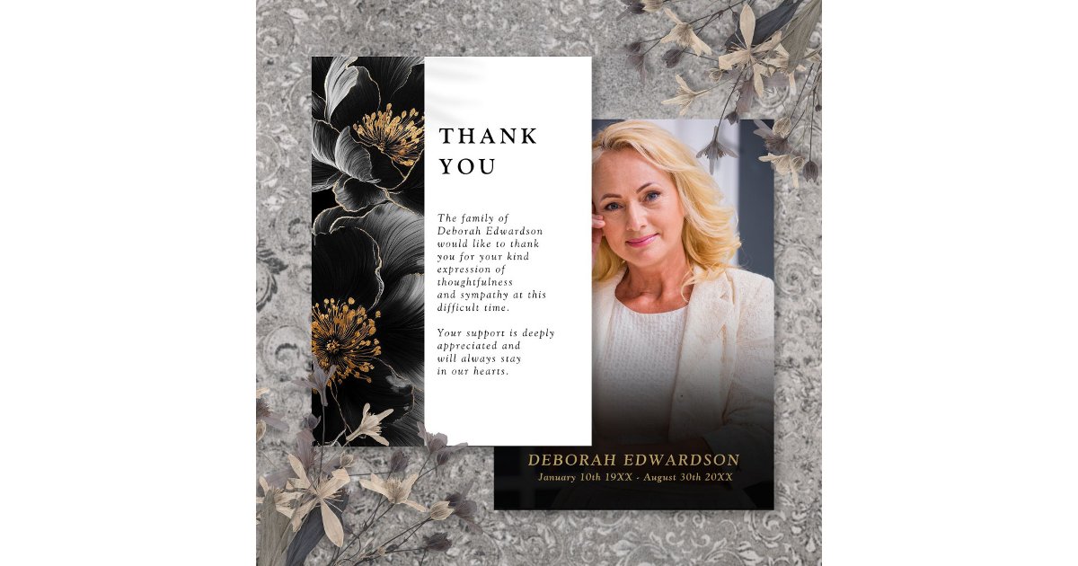 Elegant Floral Celebration Of Life Funeral Photo Thank You Card | Zazzle