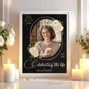 Elegant Floral Celebration of Life Memorial Photo Poster