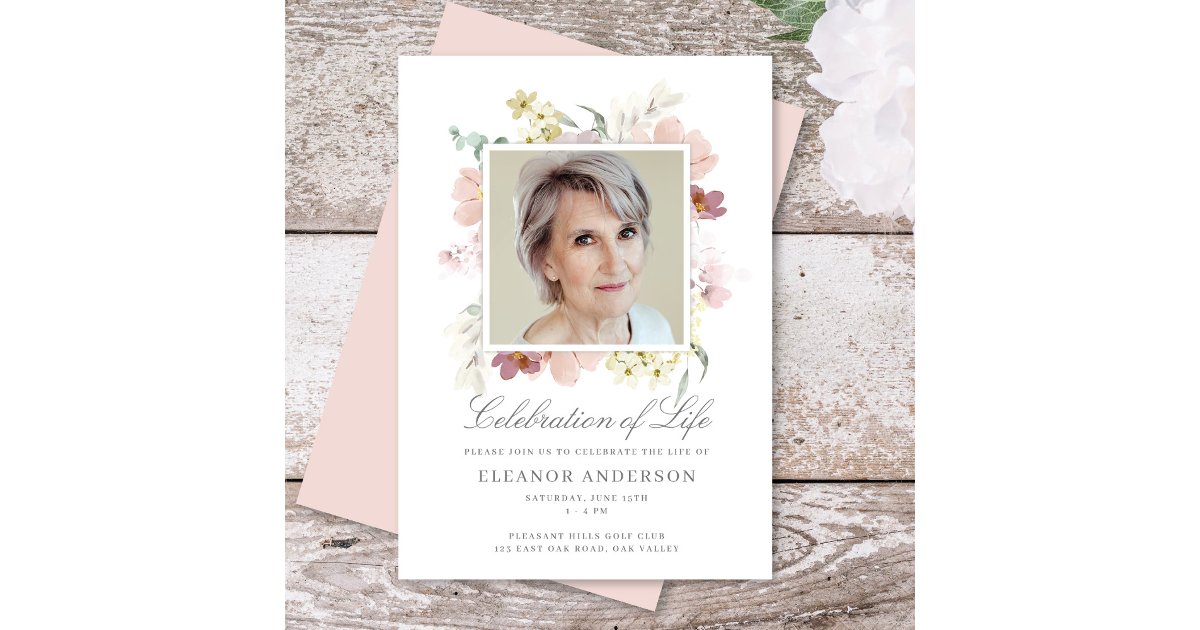 Elegant Floral Celebration of Life Memorial Photo Thank You Card | Zazzle