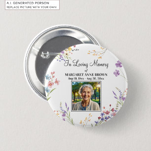 Elegant Floral Celebration Of Life Photo Keepsake Button