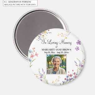 Elegant Floral Celebration Of Life Photo Keepsake Magnet