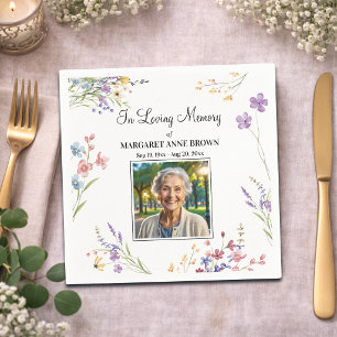 Elegant Floral Celebration Of Life Photo Napkins