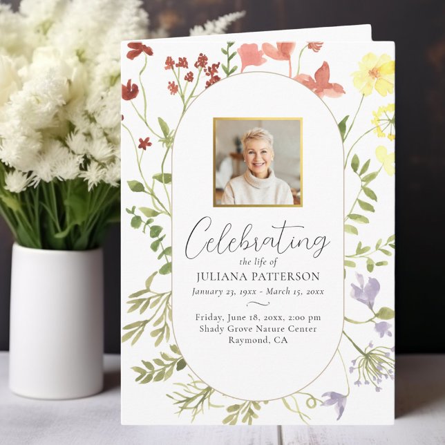 Elegant Floral Celebration of Life Photos Funeral  Program (Creator Uploaded)