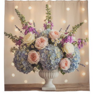 Elegant Floral Centerpiece with Bokeh Lights Shower Curtain