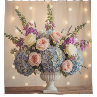 Elegant Floral Centerpiece with Bokeh Lights Shower Curtain