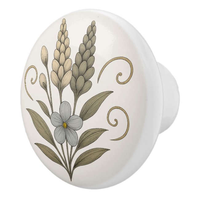 Elegant Floral Ceramic Door Handles Knob (Right)