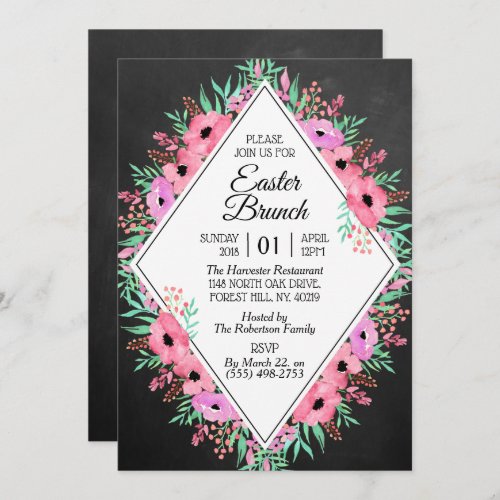 Elegant Floral Chalkboard Easter Brunch Invitation