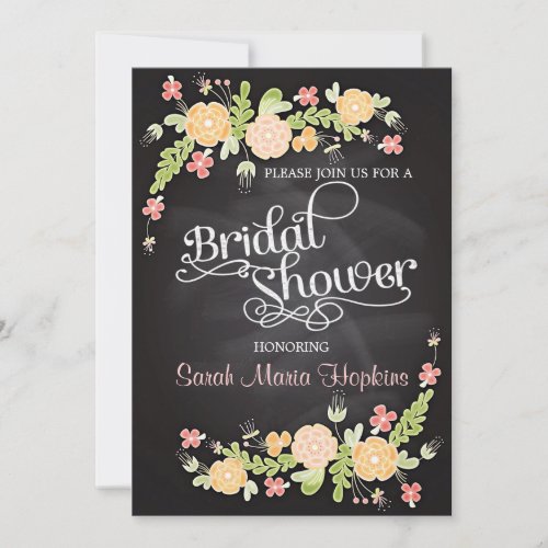 Elegant Floral Chalkboard Modern Bridal Shower Invitation